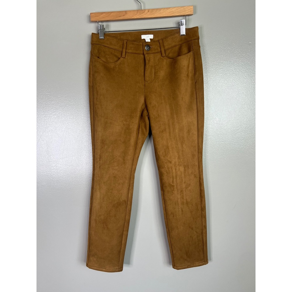J. Jill Faux Suede Pants Chestnut Brown Petite 4P Slim Leg Five Pocket NWT